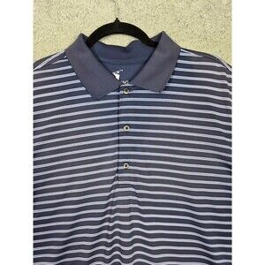Mens Polo Golf‎ Shirt XL Navy Blue Light Blue Stripe Nautical Boat Casual